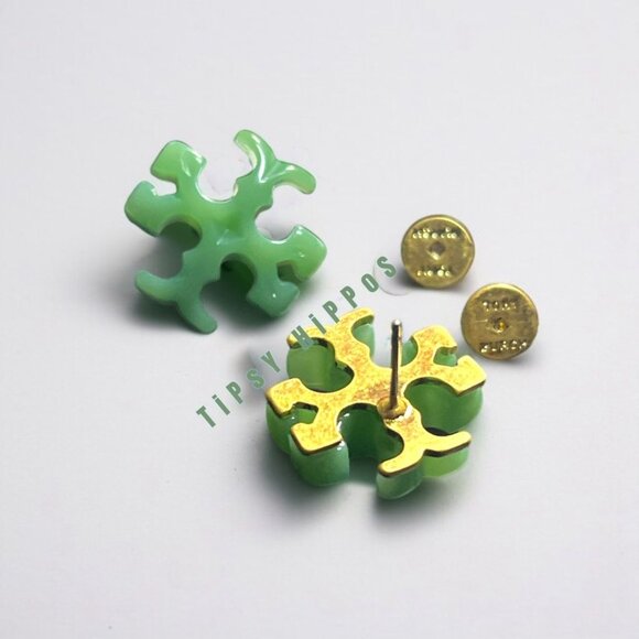 BEAUTIFUL TORY BURCH GREEN ENAMEL ROXANNE EARRINGS. - Picture 1 of 6